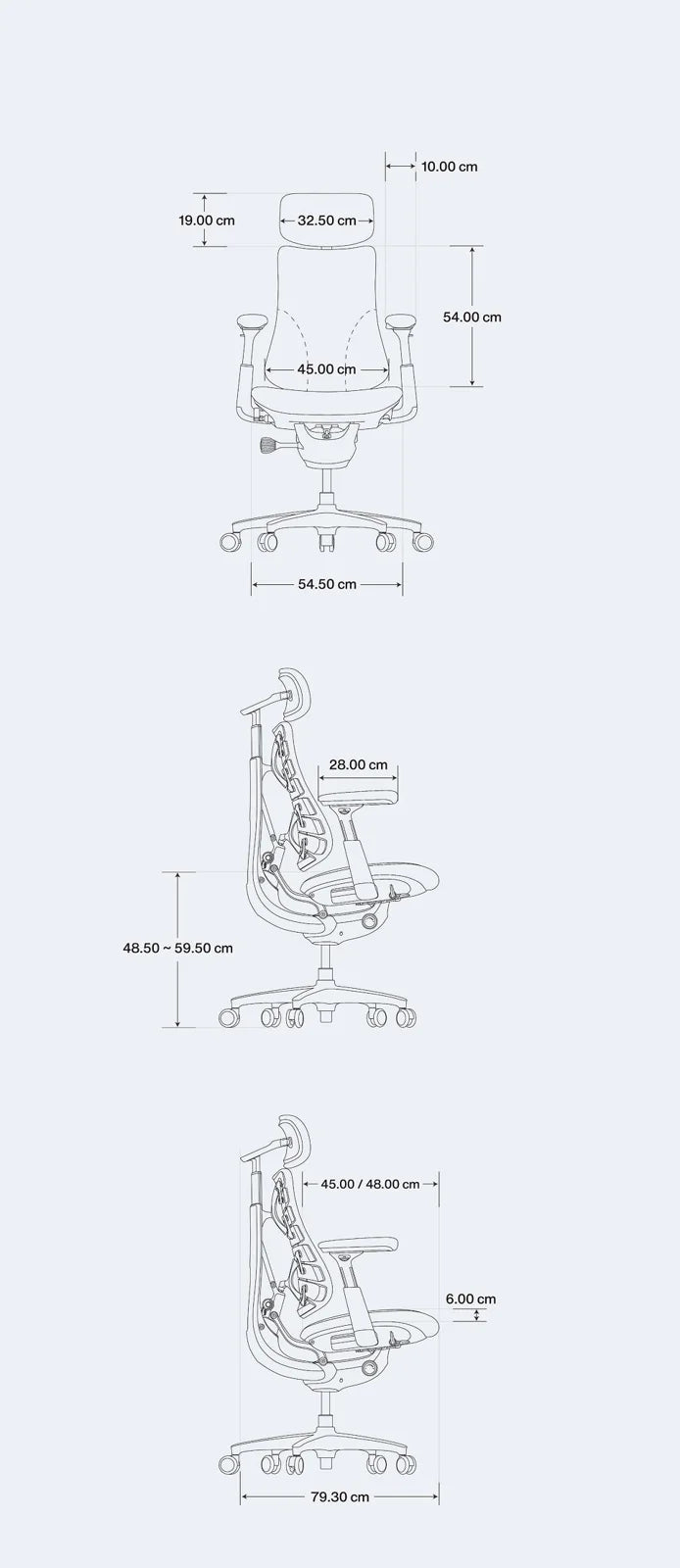 Dimensions and adjustment ranges